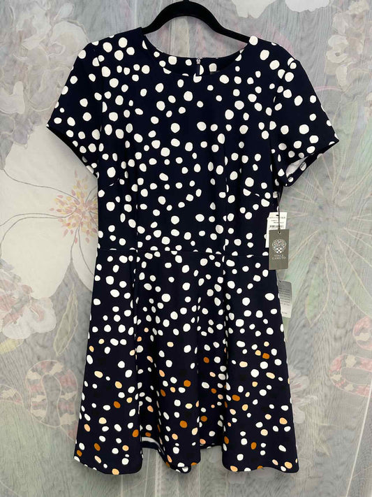 Vince Camuto NEW NWT Dot Print Pleated Short Sleeve Size 12 Navy/White Dress
