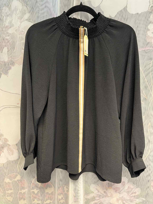 Jodifl NEW NWT Stripe Mock Neck Long Sleeve Size Small Black Top