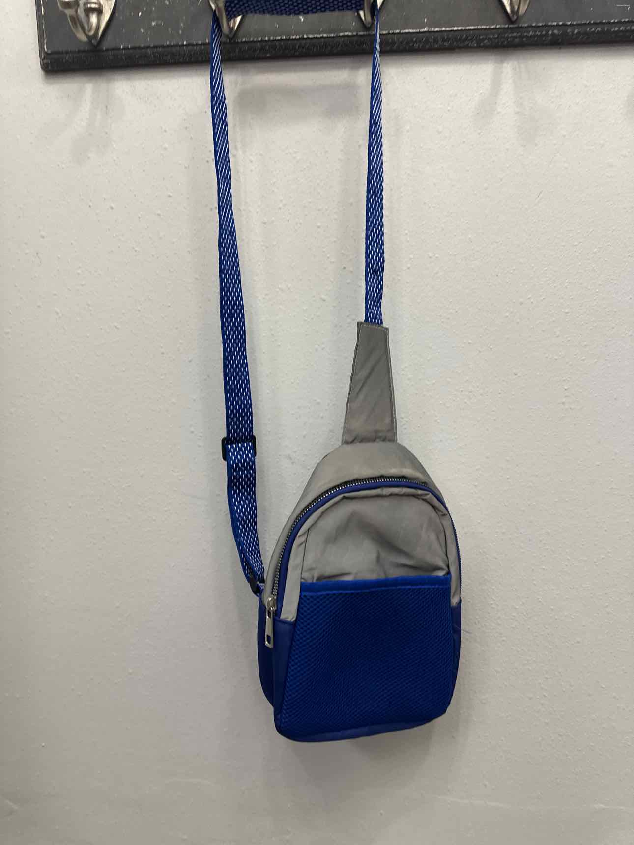 Small Blue and Silver Mesh and Nylon Sling Crossbody Bum Bag