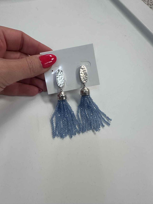 Kendra Scott Marin Tassel Hammered Silver-Tone Oval Post Dangle Blue Earrings