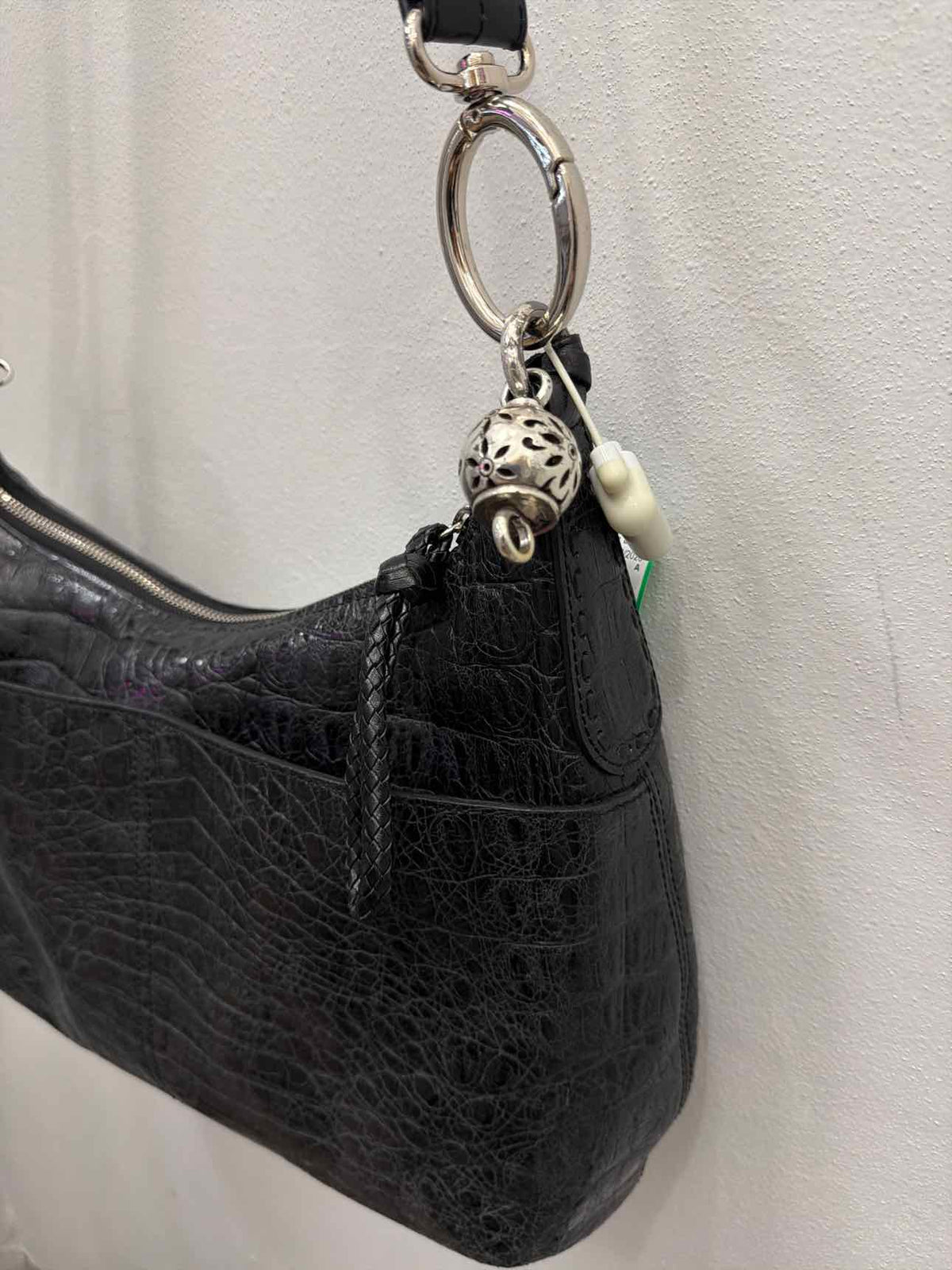 Brighton Block Mock-Croc Black Embossed Patent Leather Shoulder Bag