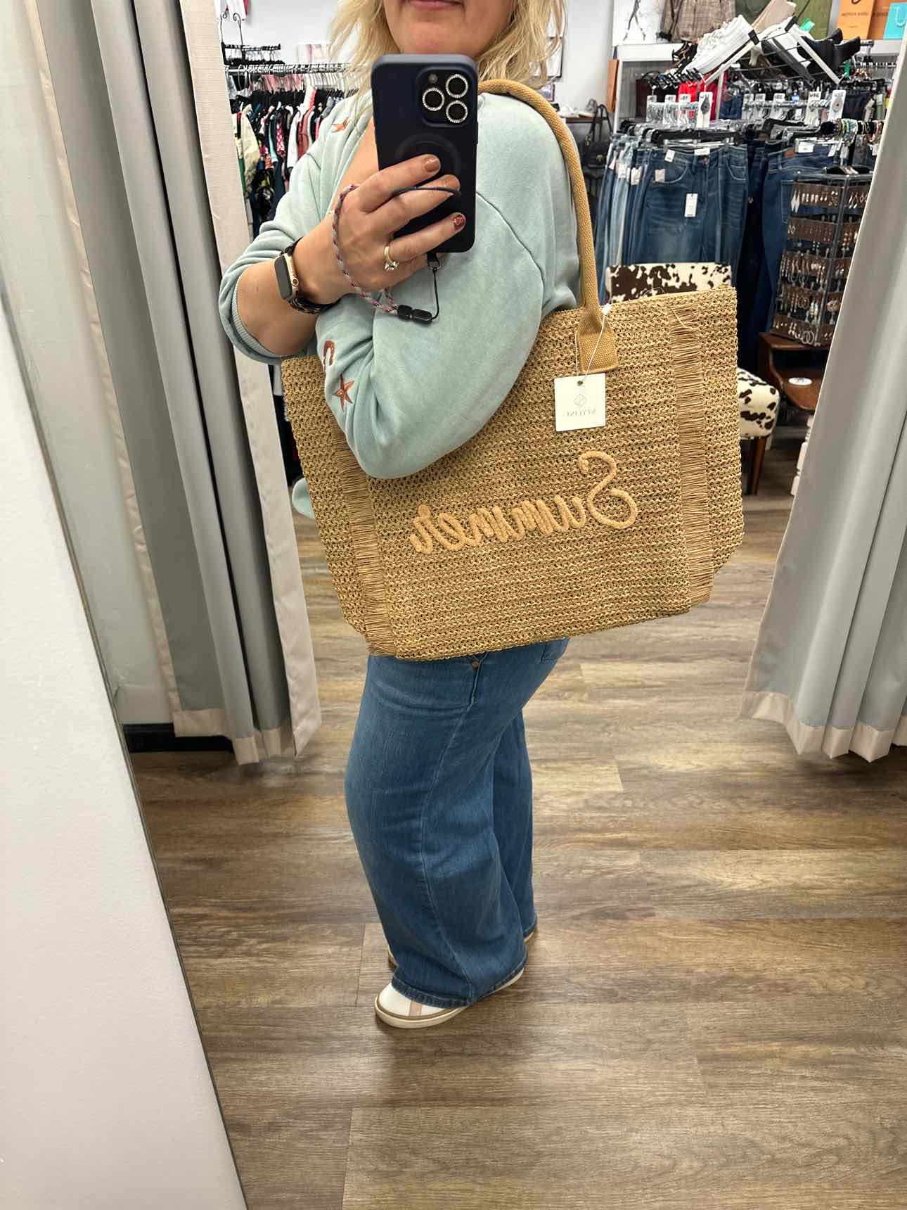 Woven Straw & Gold Lurex Summer Bag With Fringe Handbag