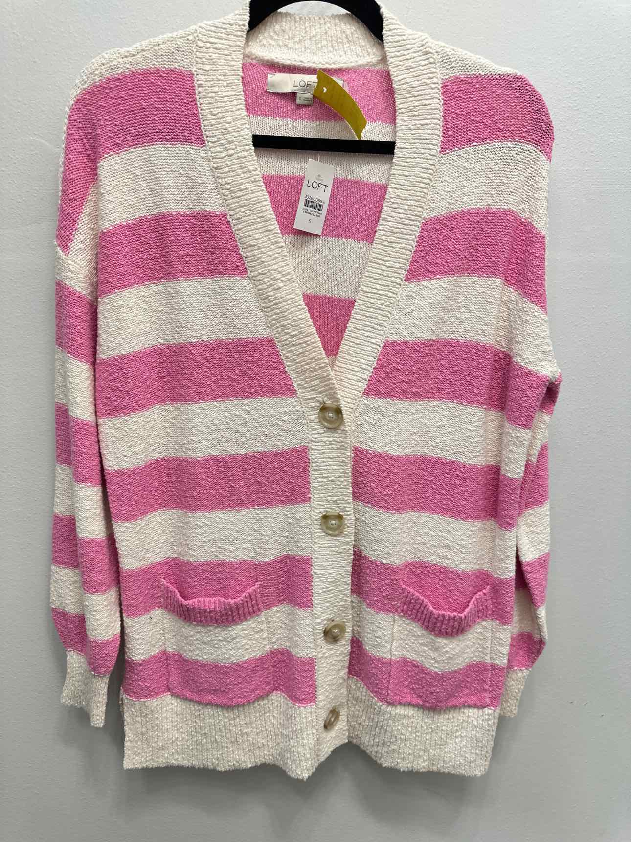 LOFT Size Small White/Pink Cardigan