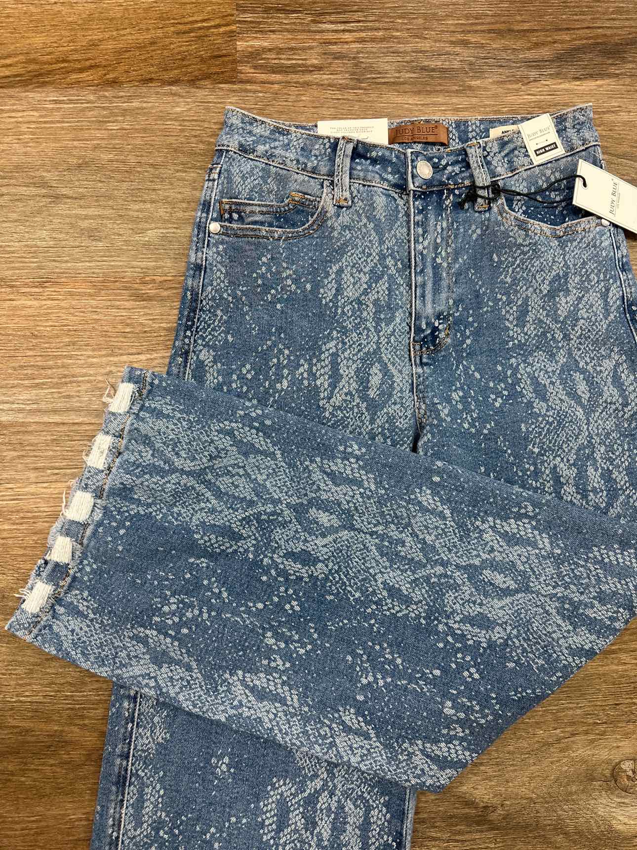 Judy Blue High Waist Ankle Wide Snakeskin Print Jeans