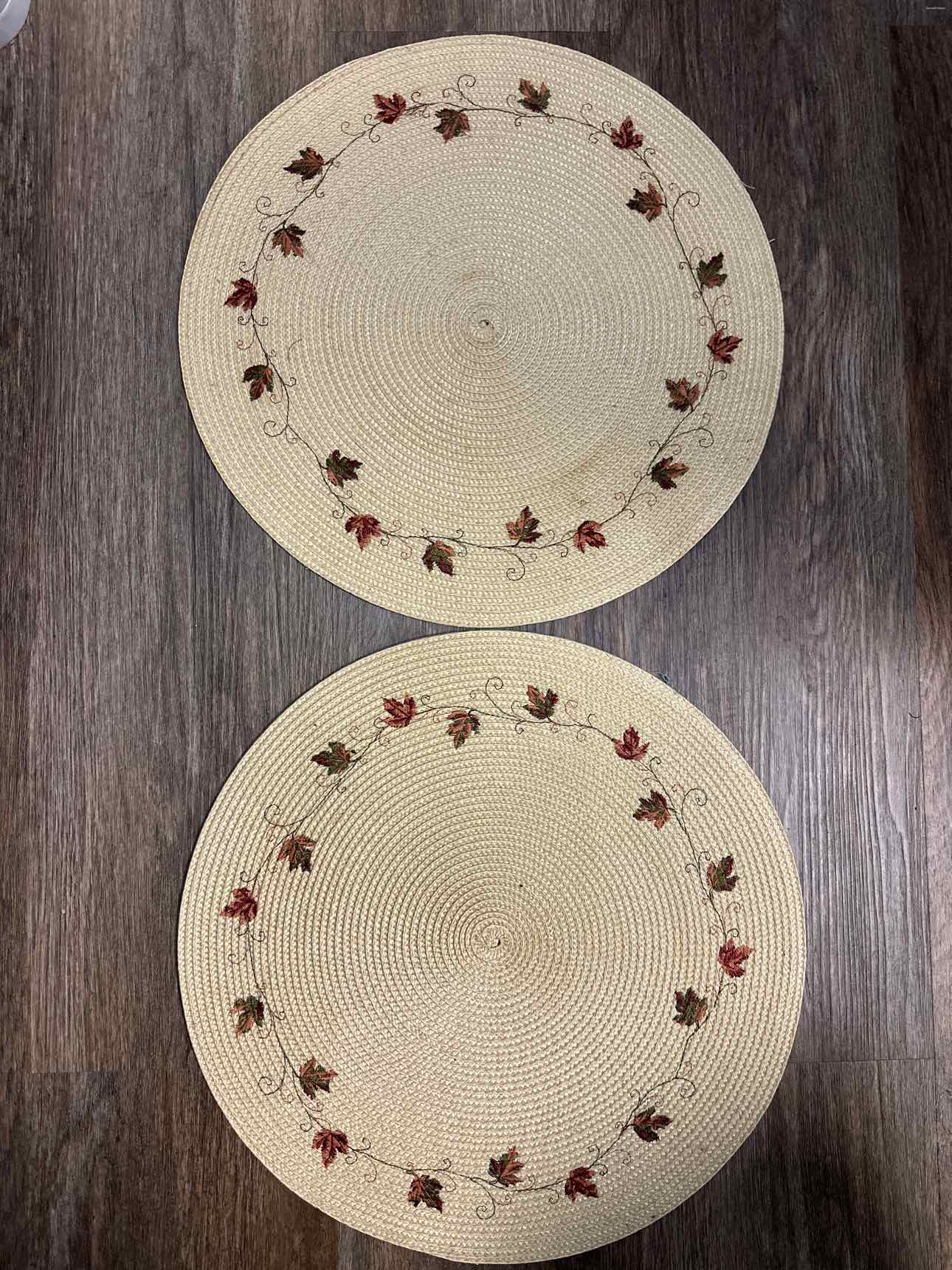 Two 15" Round Fall Embroidered Leaves Place Mats Home Decor