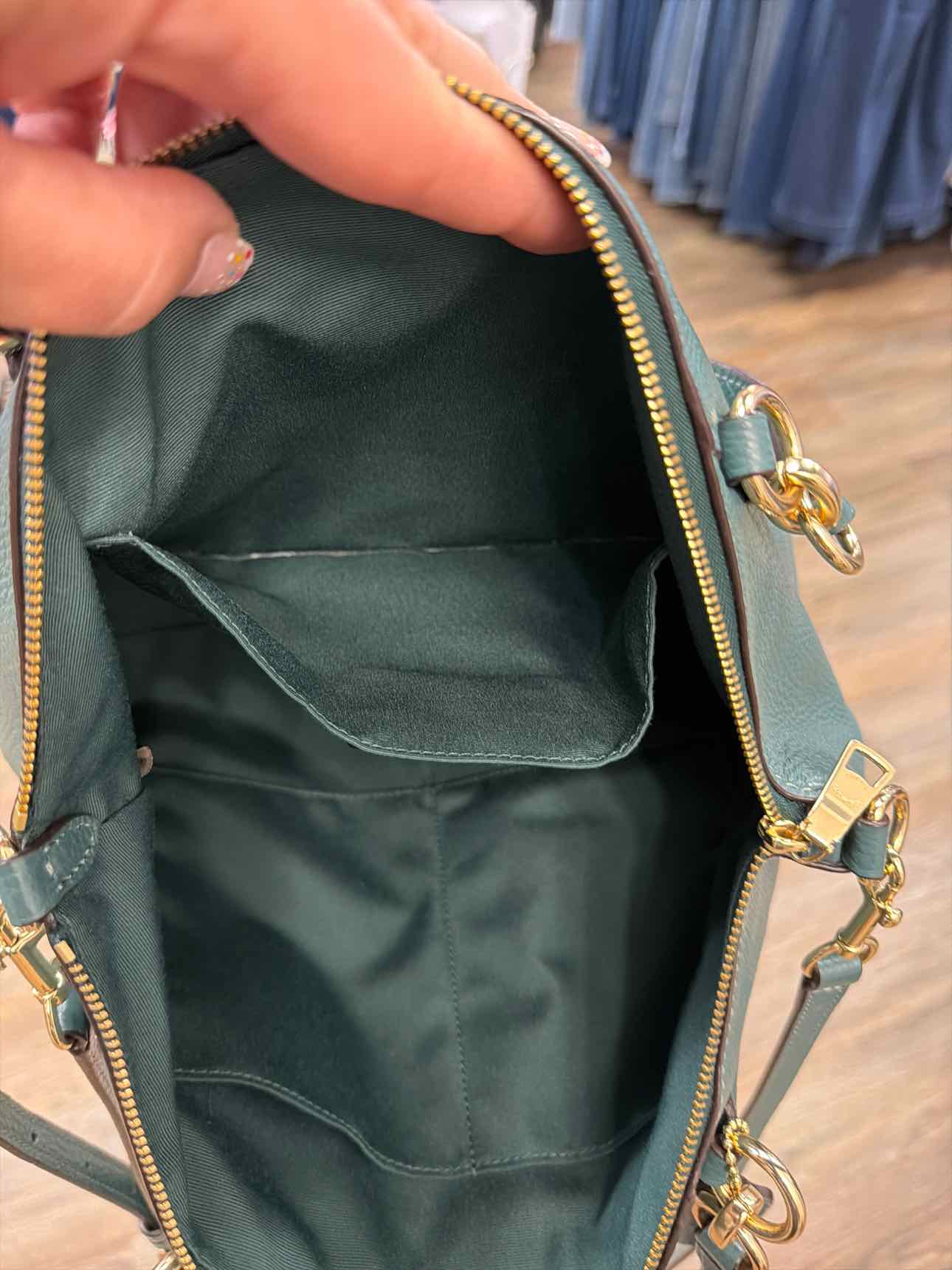 Coach 'Kelsey' Teal pebble leather crossbody satchel Handbags
