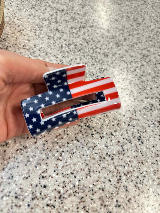 American Flag Hair 3" Inch Claw Clip Red White and Blue