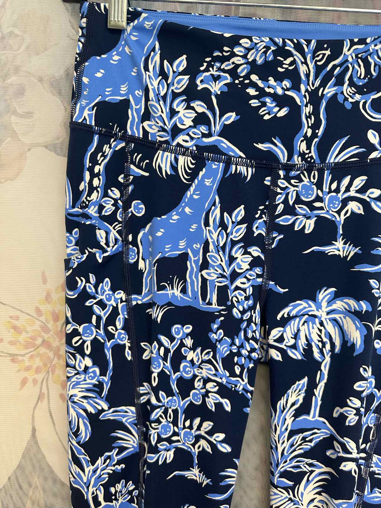 Lilly Pulitzer Giraffe Floral Tropical High Waist Size Medium Blue Leggings