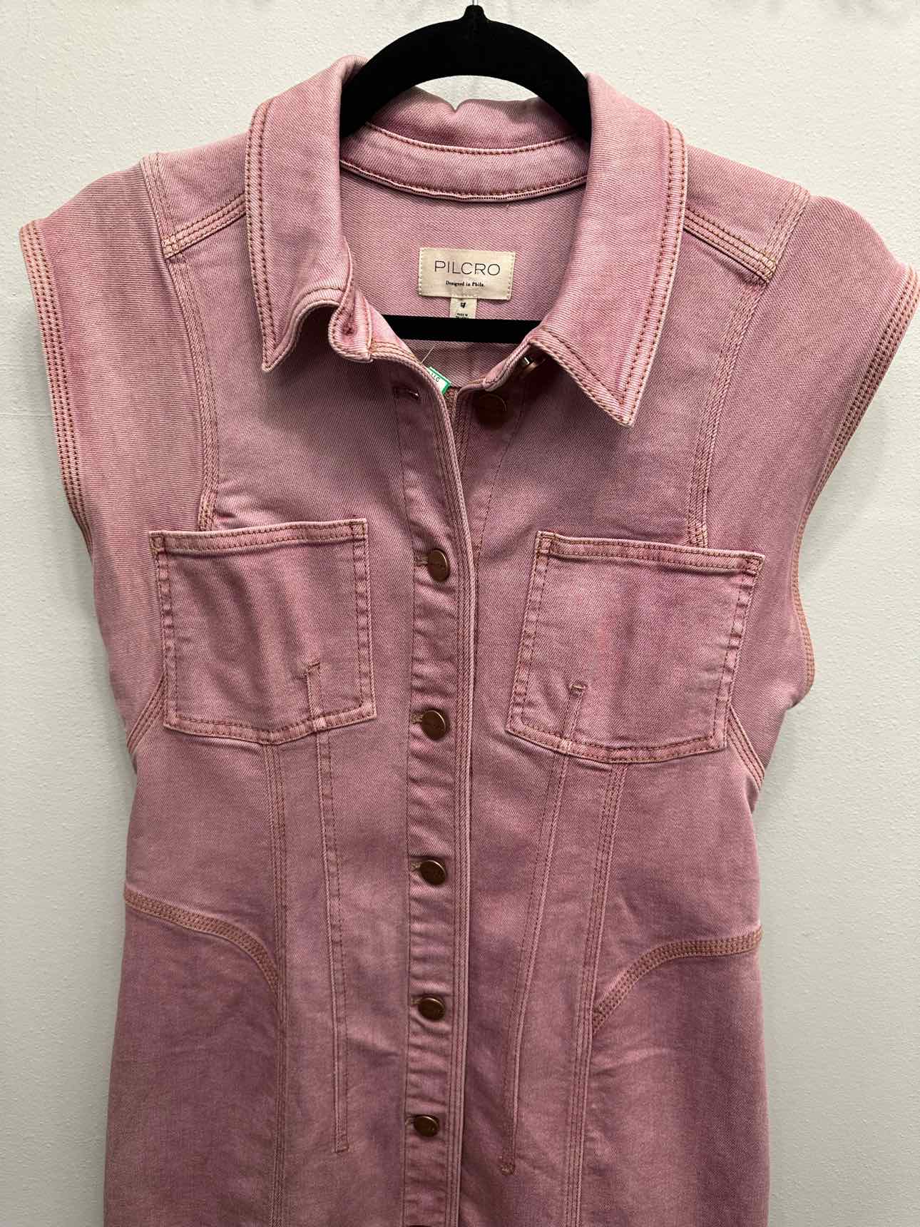 Pilcro Denim Button Down Short Sleeve Collared Size Small Pink Dress
