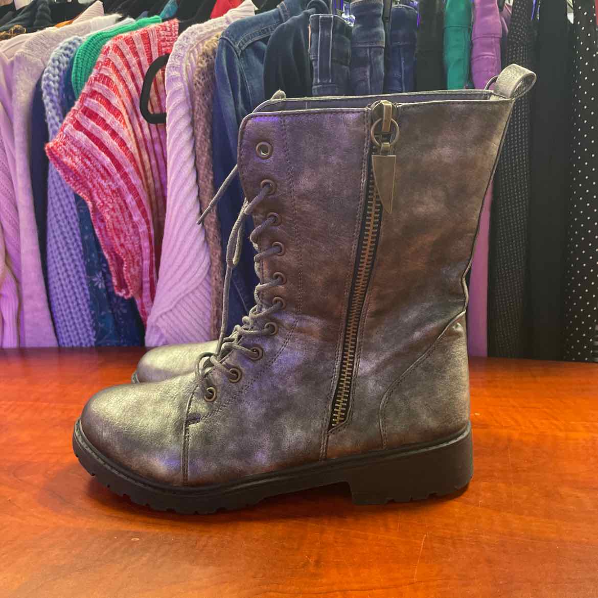 Seven7 Mr. Zipper Combat Zip Boots Metallic Black Size 11