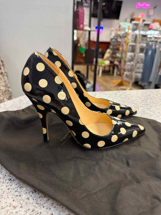 Kate Spade Size 7 Licorice Too Pump Polka Dot Leather Heels Black Tan Shoes