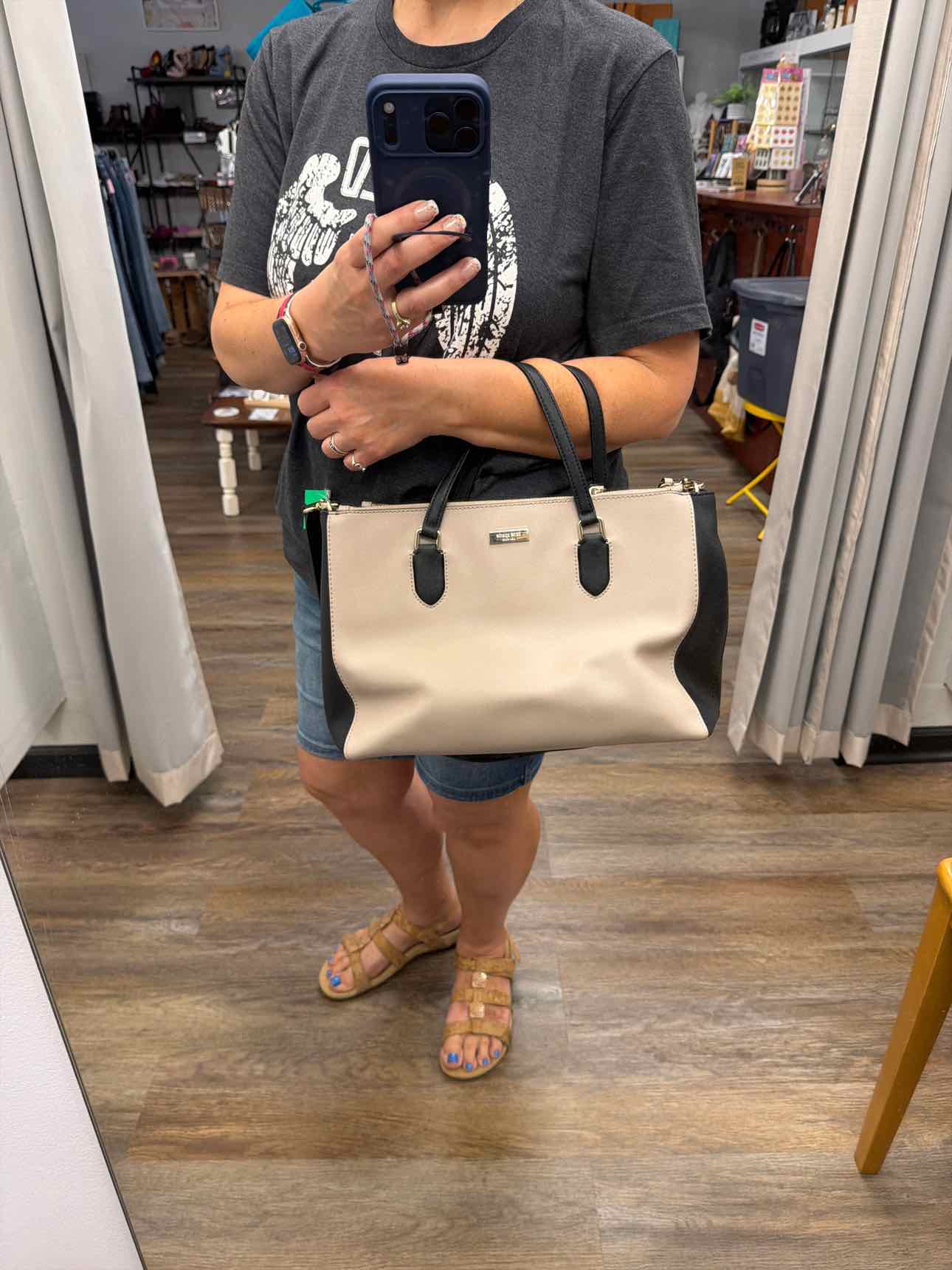 Kate Spade Leighann Laurel Way Leather 2-way Tan and Black Satchel Handbags