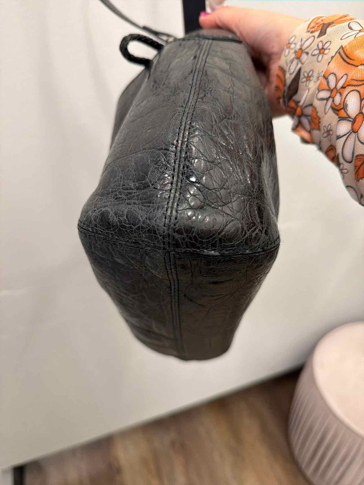 Brighton Block Mock-Croc Black Embossed Patent Leather Shoulder Bag