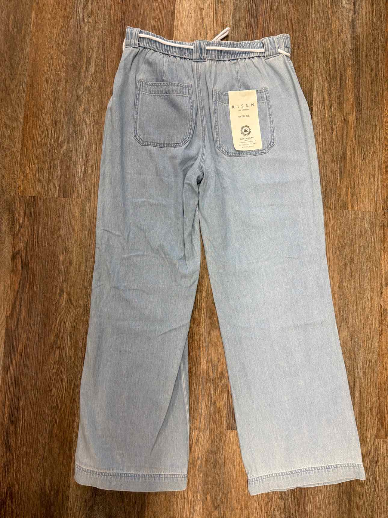 Risen Size XL NEW Medium Wash Drawstring Elastic Waist Wide Leg Jeans