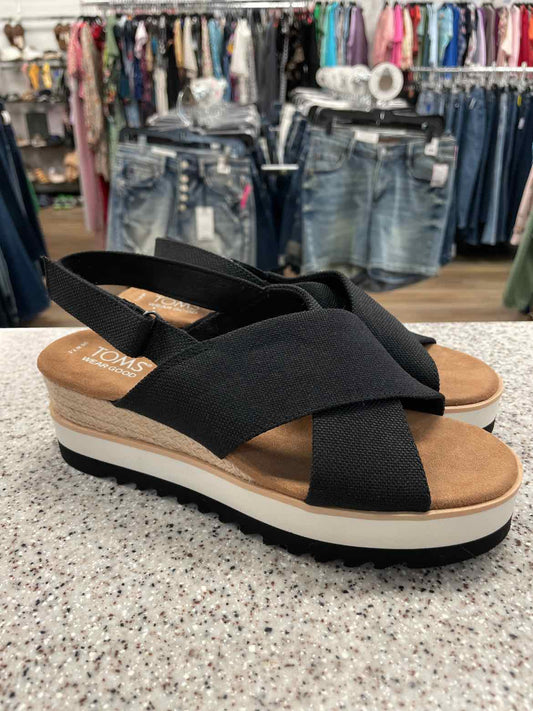 TOMS Size 7 1/2 Black Diana Crossover Platform Wedge Sandals