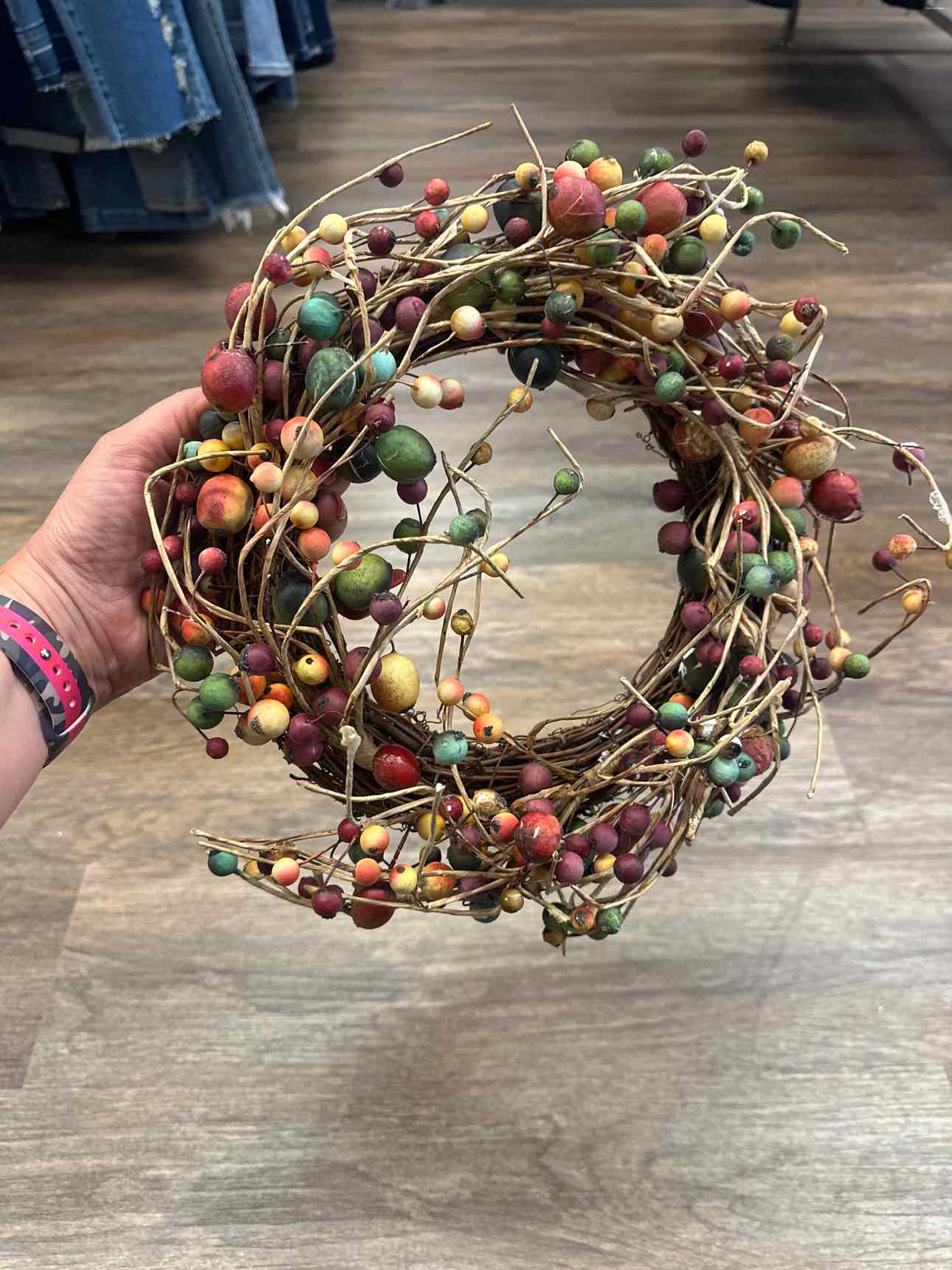 10" Green and Orange Fall Berry Grapevine Wreath Home Decor