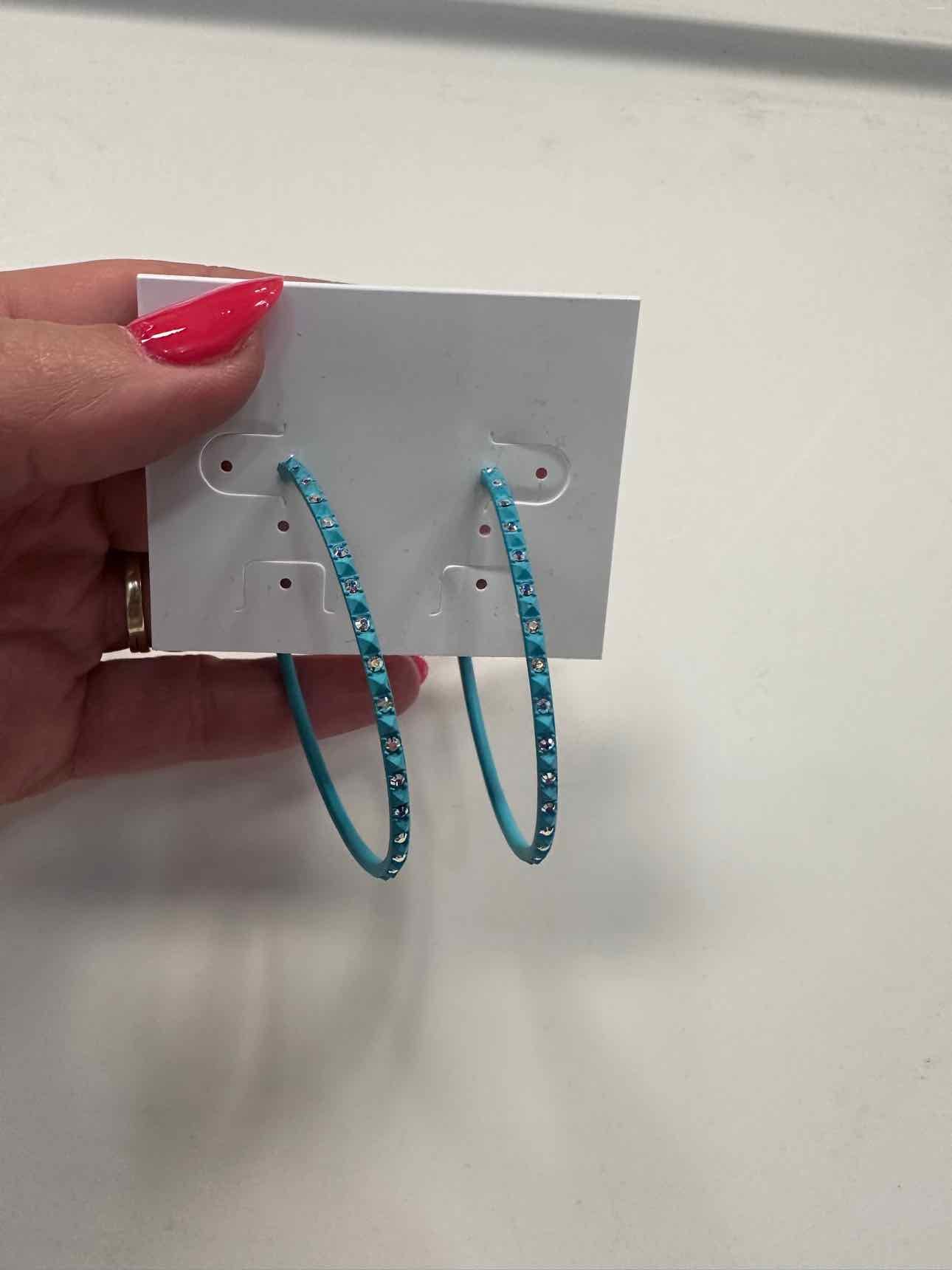 Kendra Scott 2" Val Hoop Matte Aqua Crystal Accent Earrings