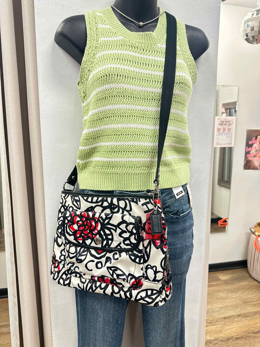 Coach Poppy Graffiti Kyra Messenger Black White Pink Handbag
