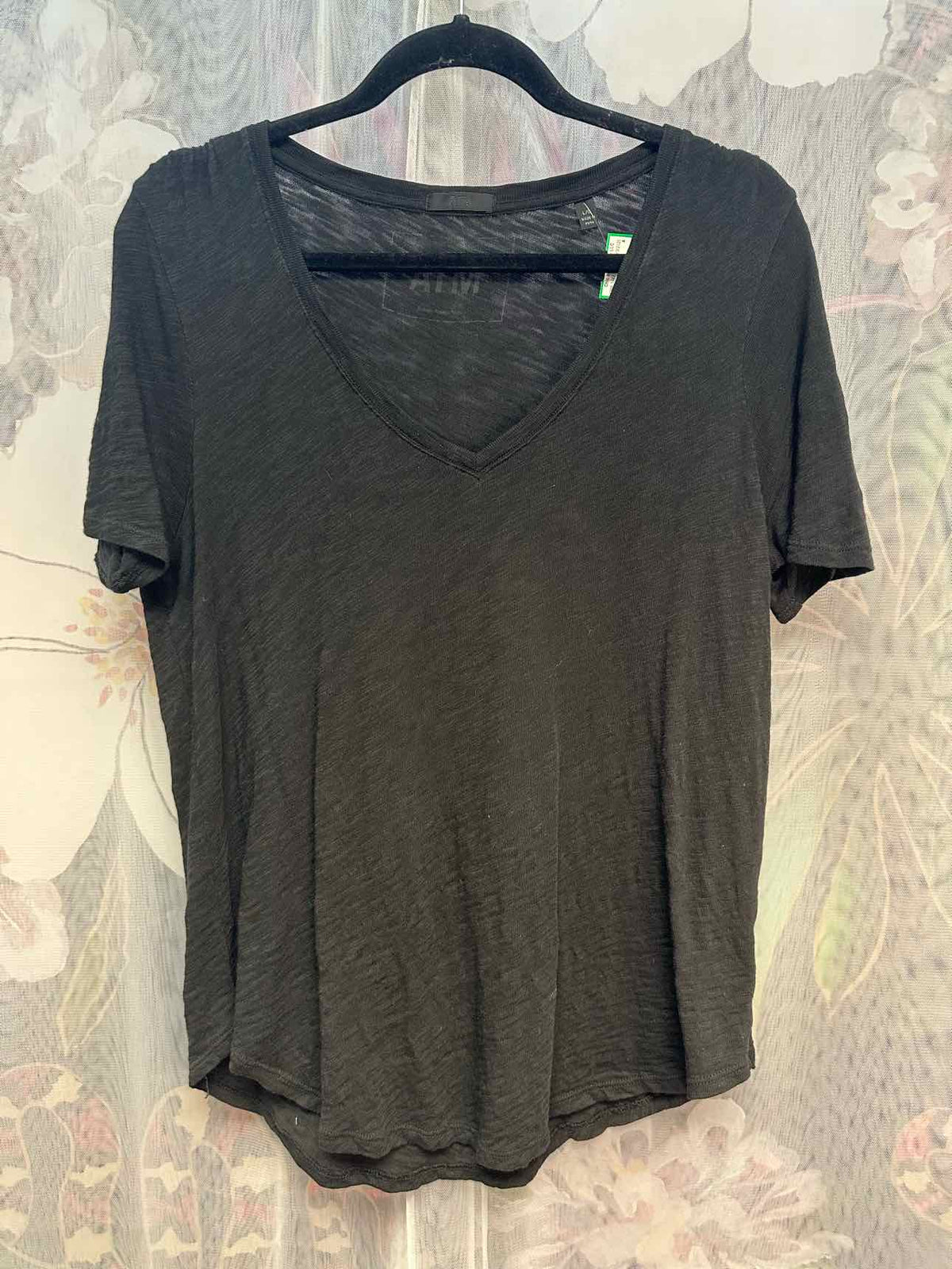 ATM Slub Jersey Lightweight Short Sleeve V-Neck Size Large Black Top