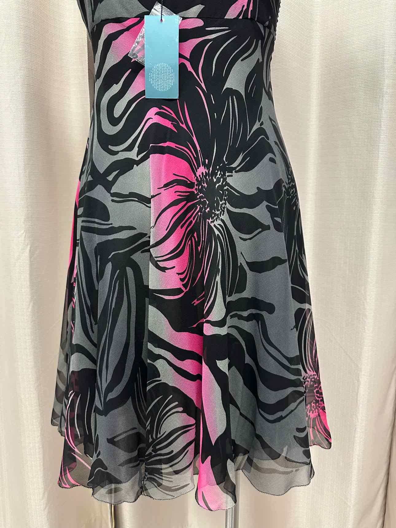 Karen Millen NEW NWT 100% Silk Zebra Floral Print Size 10 Grey/Pink Dress