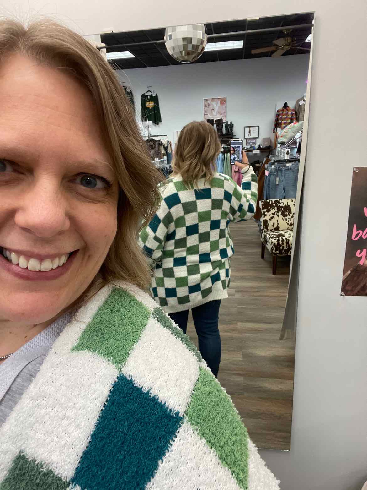 Checker Cloud Soft Green & White Cardigan