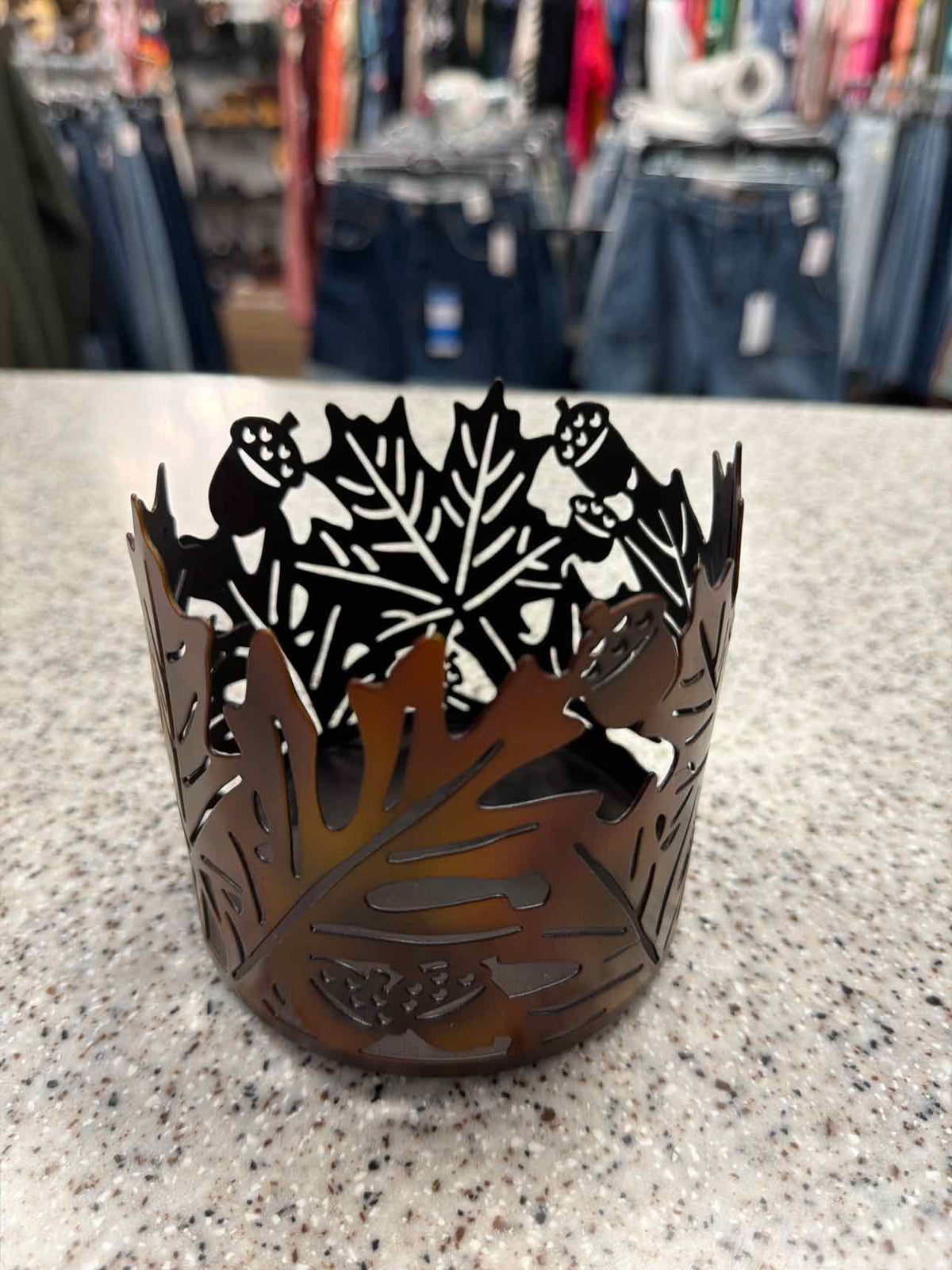 Acorns and Fall Leaves Metal Candle Holder (4"L x 4"H) Household