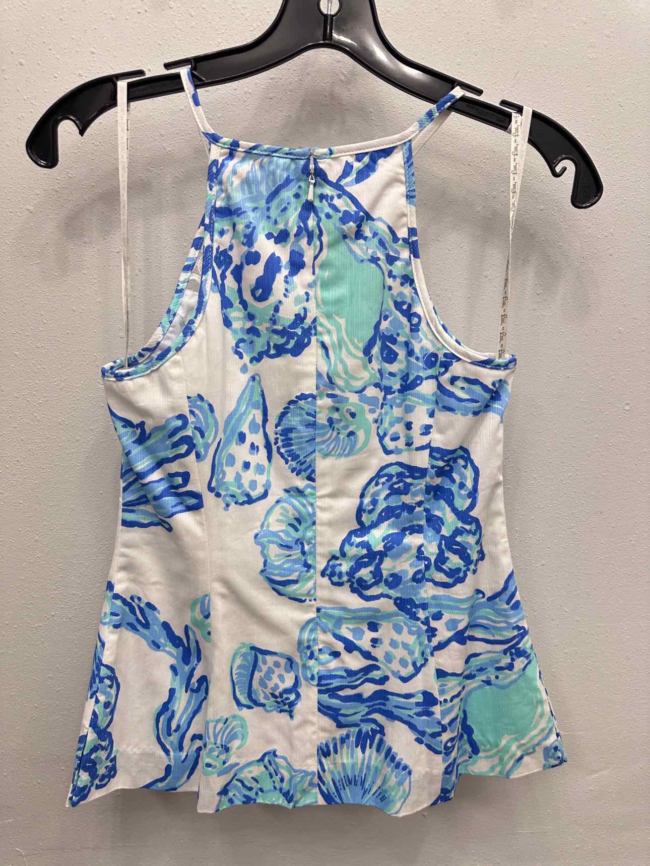 Lilly Pulitzer Size 0 Blue White Barefoot Princess Shell Print Blouse Tank Top NEW NWT