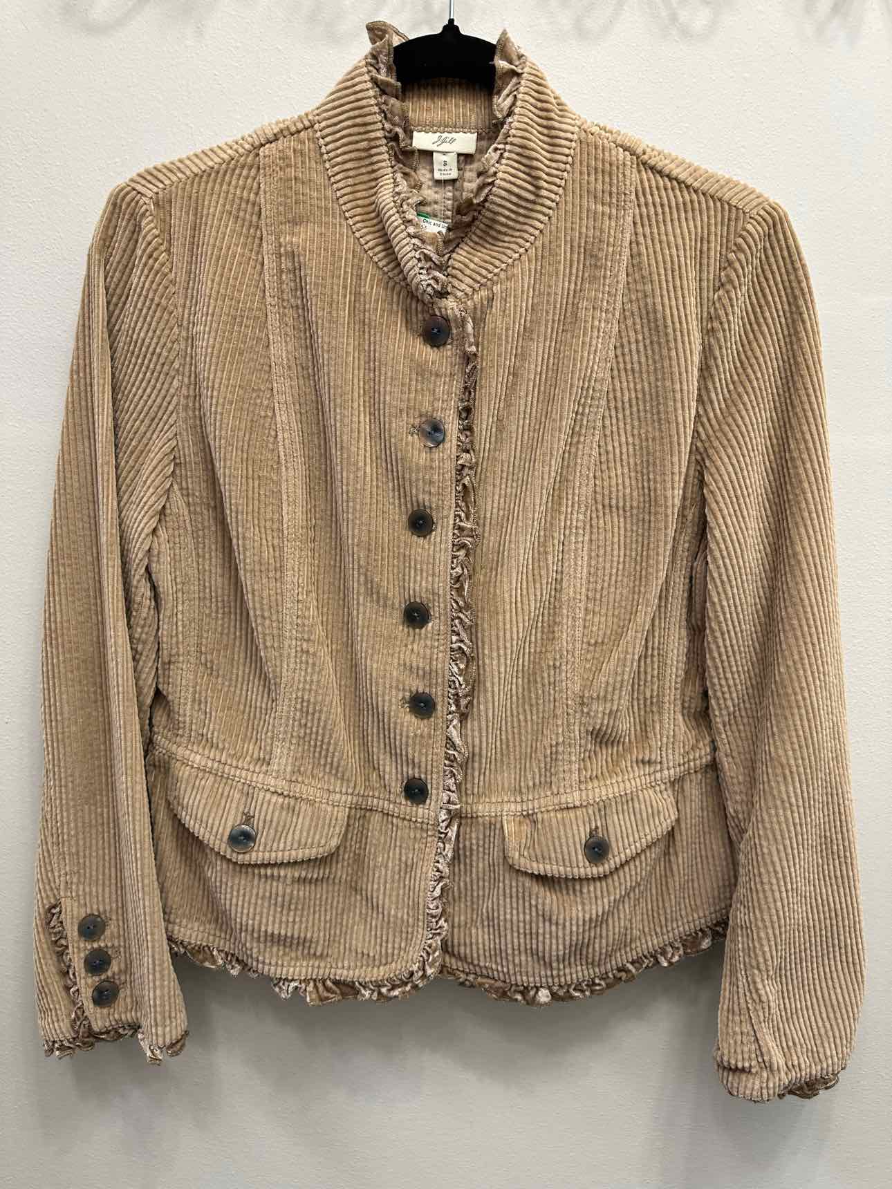 J Jill Corduroy Button Down Long Sleeve Ruffle Trim Size Small Tan Jacket