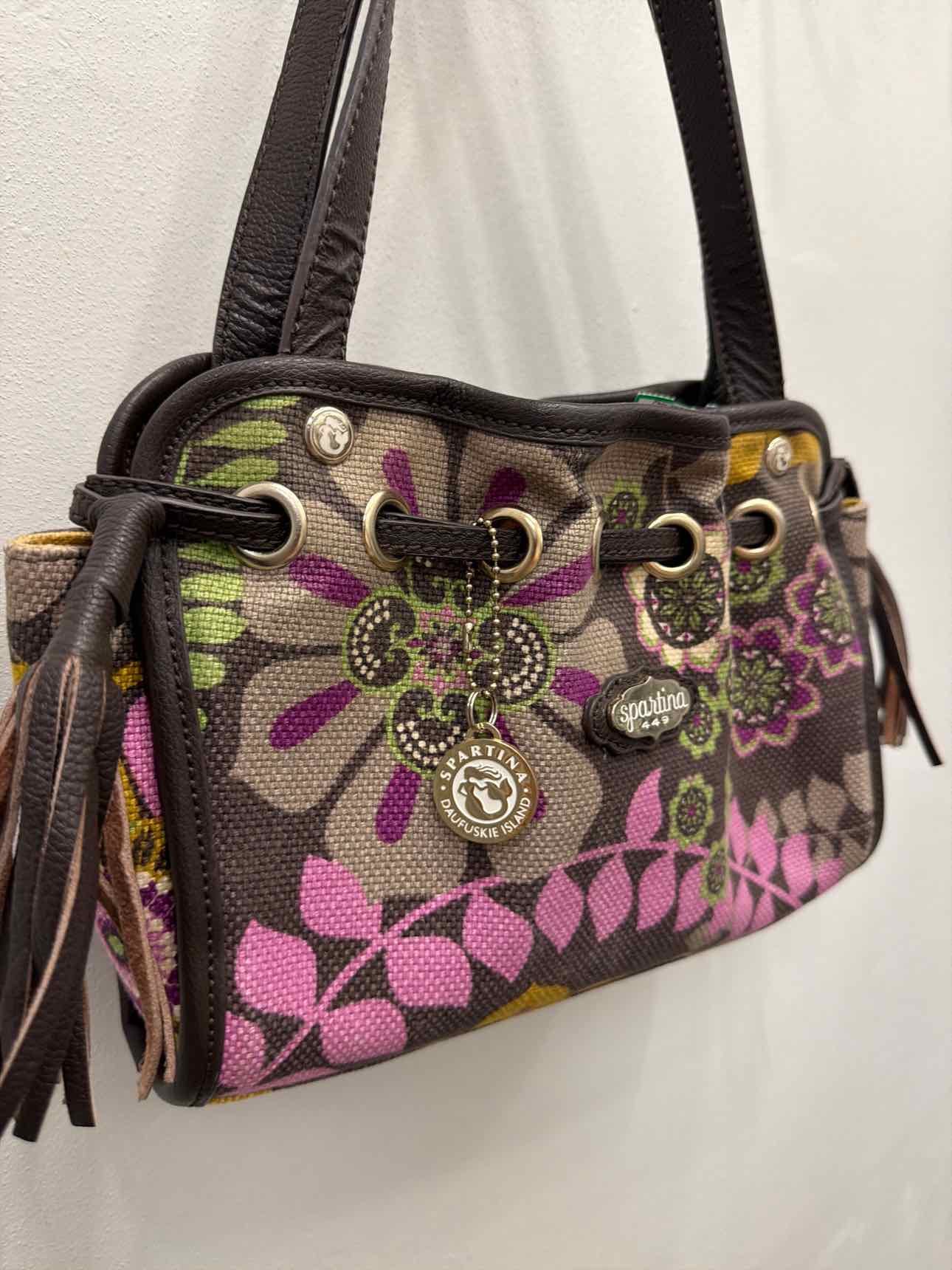 Spartina 449 Brown Purple Floral Hobo Canvas Shoulder Bag Handbags