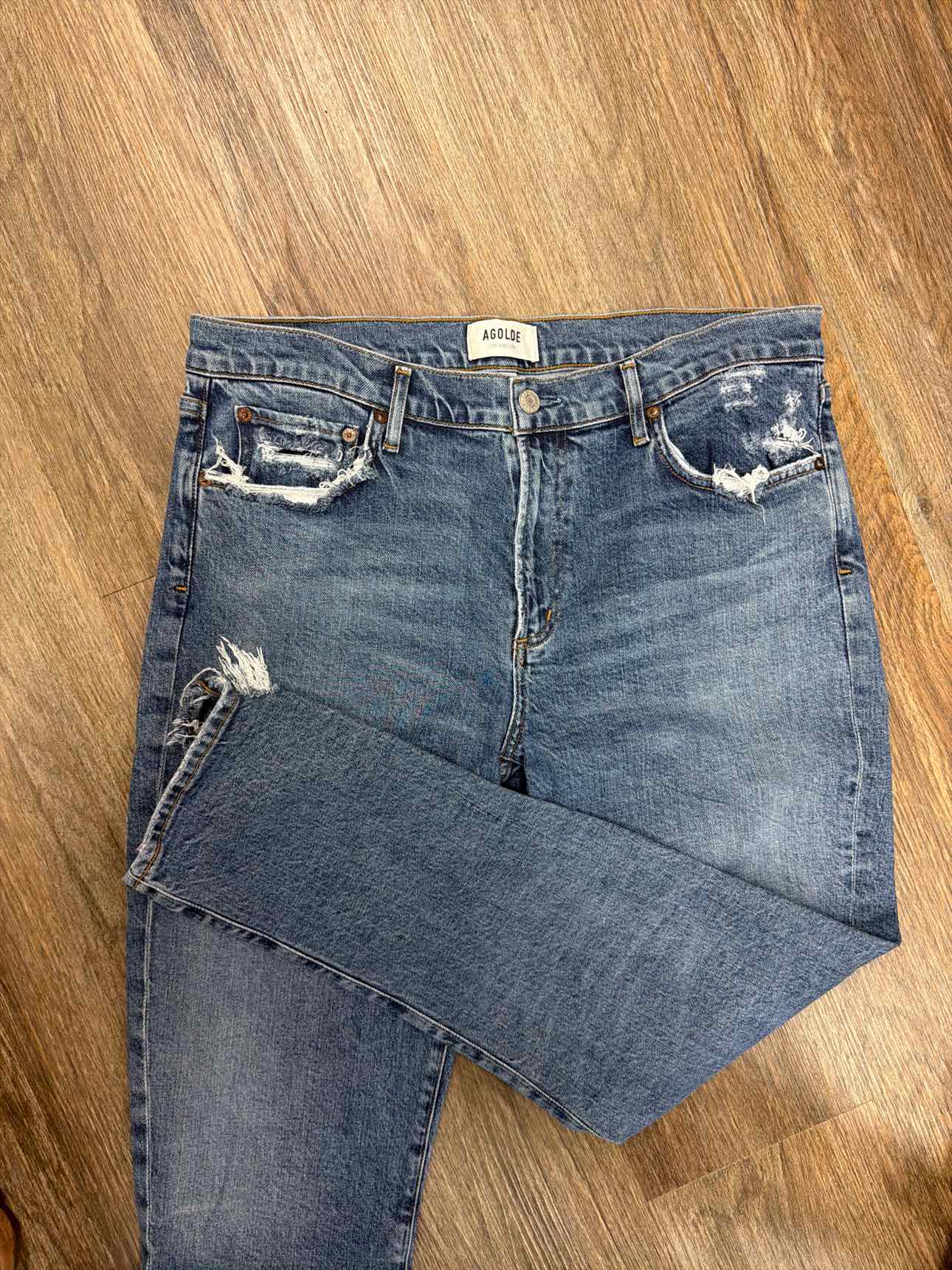 AGOLDE Size 31 Toni Straight Leg Distressed Raw Hem Denim Jeans