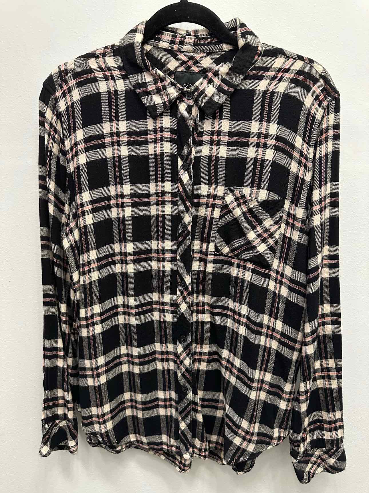Rails Classic Long Sleeve Button Down Flannel Size Large Black/Tan Top