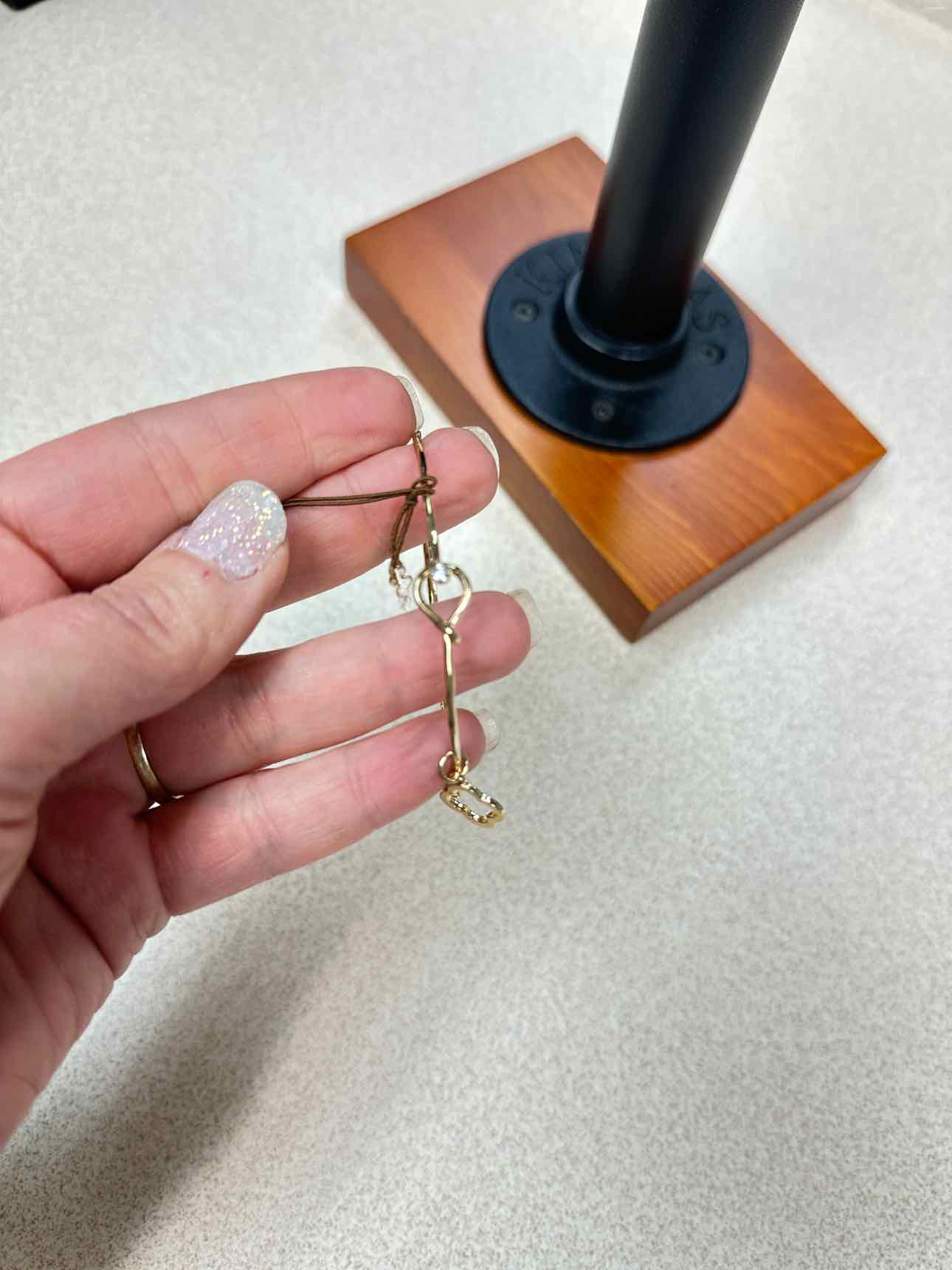 Crystal Clover Charm Hook Gold-Tone Bracelet