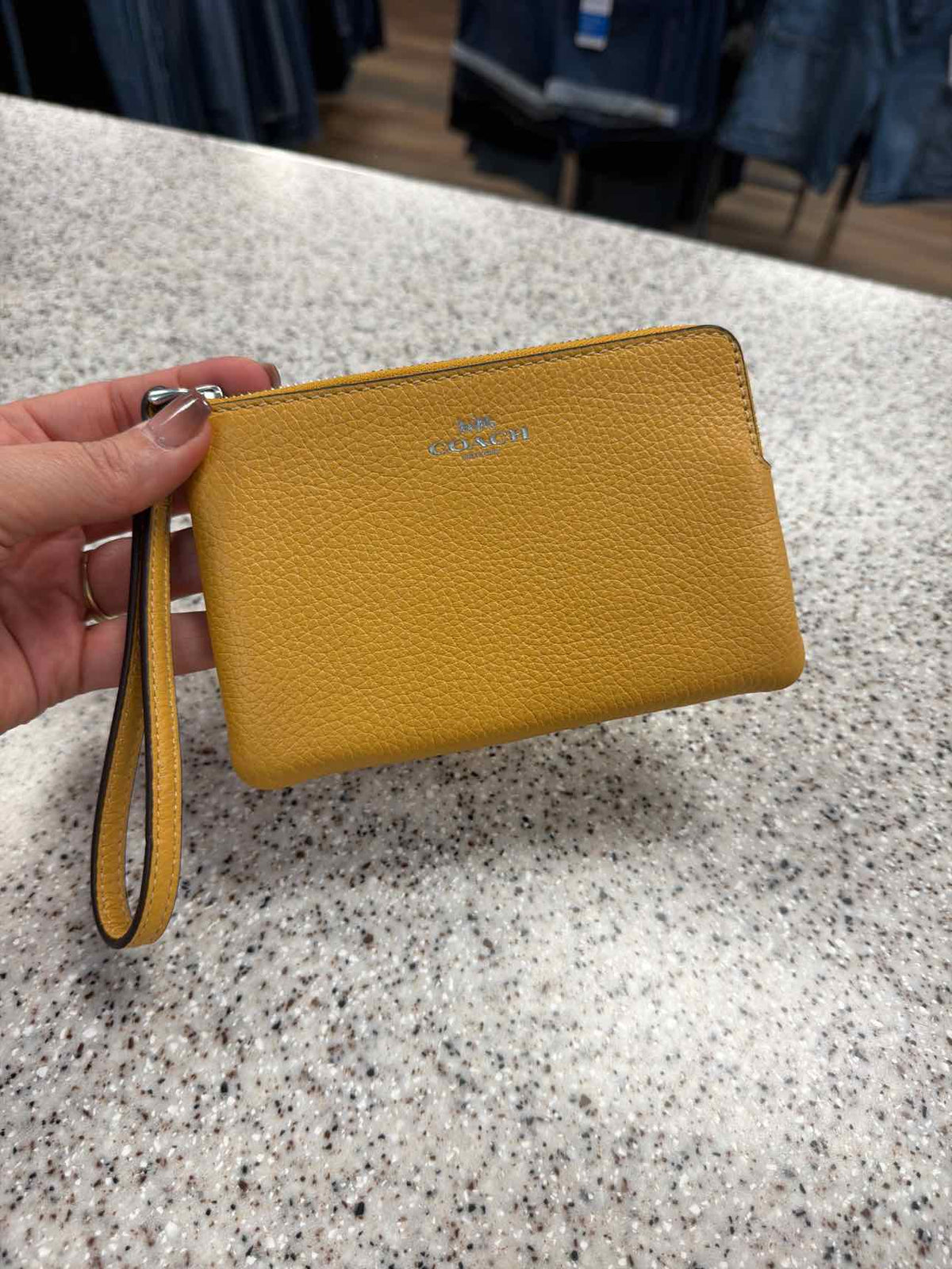 Coach Honeycomb Yellow Corner Zip Pebble Leather Wristlet Wallet