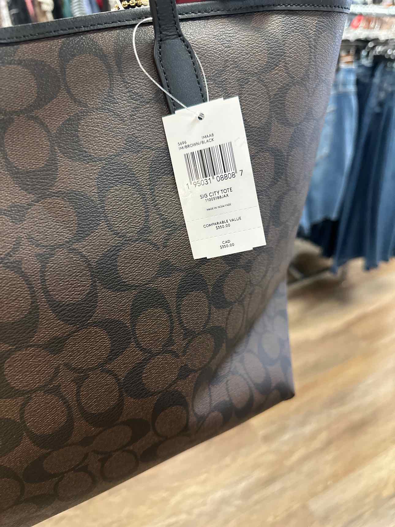 Coach REVERSIBLE Signature Logo City Tote Shoulder Bag Black and Brown Handbag