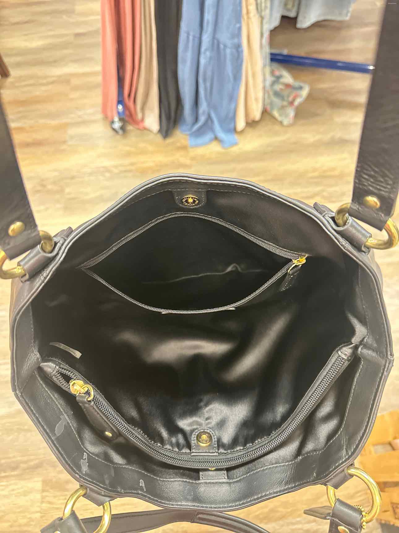 Coach Campbell Belle Carryall Leather Shoulder Bag with Buckle Black Handbags