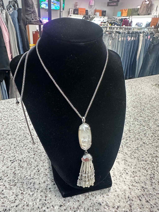 Kendra Scott Eva Long Oval Pendant Beaded Tassel Silver-Tone Ivory Necklace
