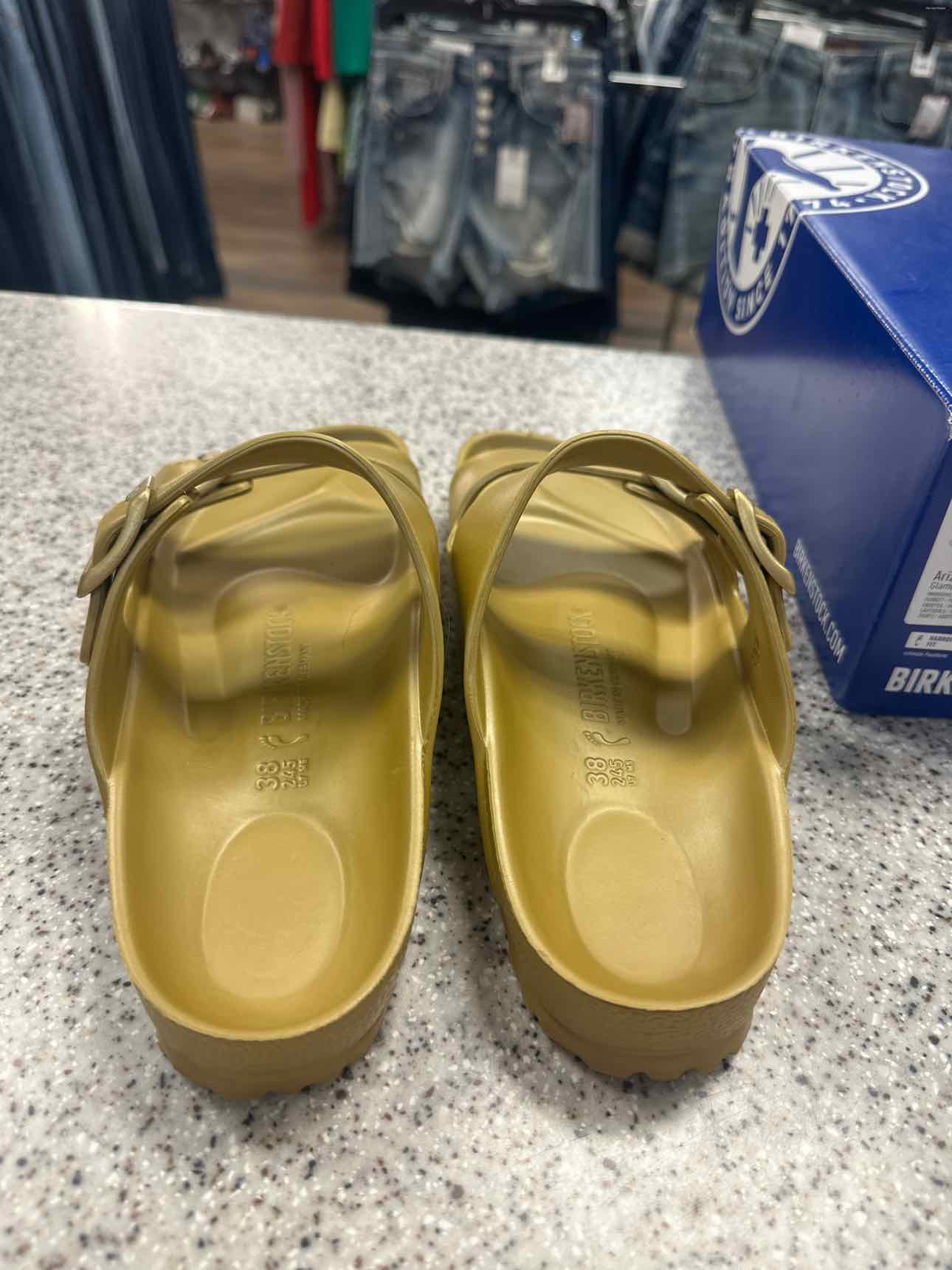 Birkenstock Size 38 Arizona EVA Glamour Gold Waterproof Sandals NEW