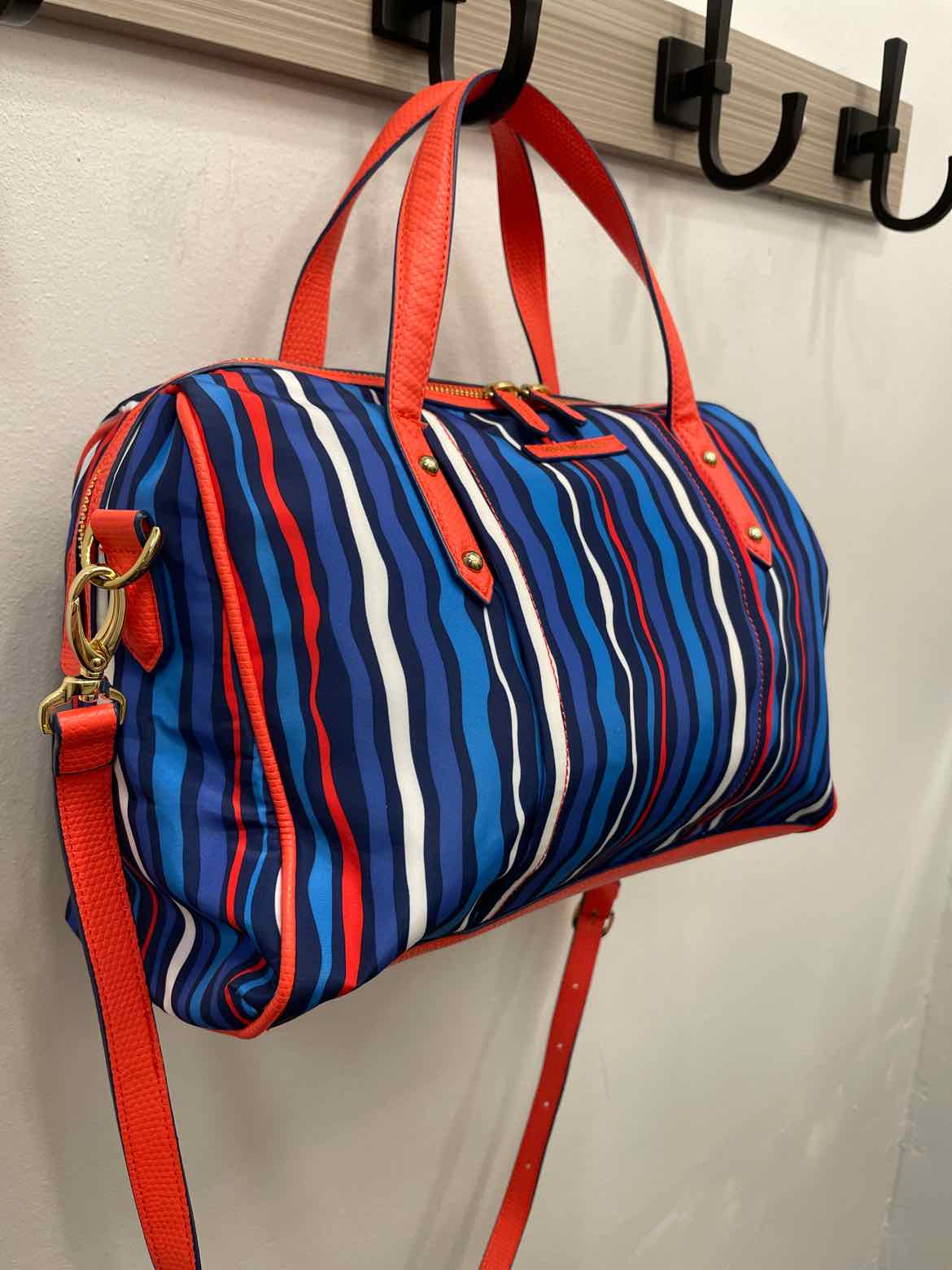 Vera Bradley Preppy Poly Marlo Satchel in Cobalt Stripe Handbags