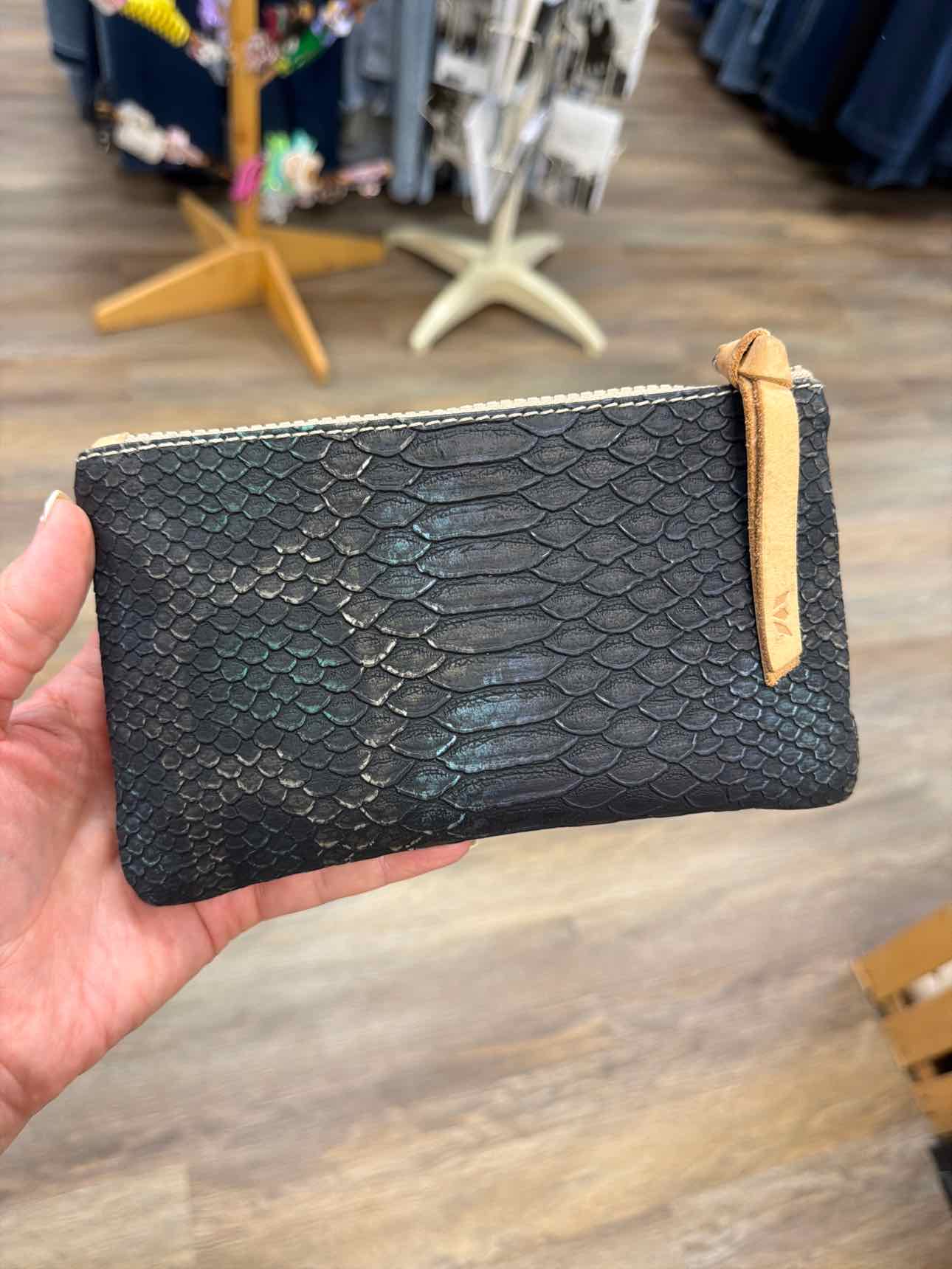 Consuela Rattler Slim Snake Embossed Long Black Wallet