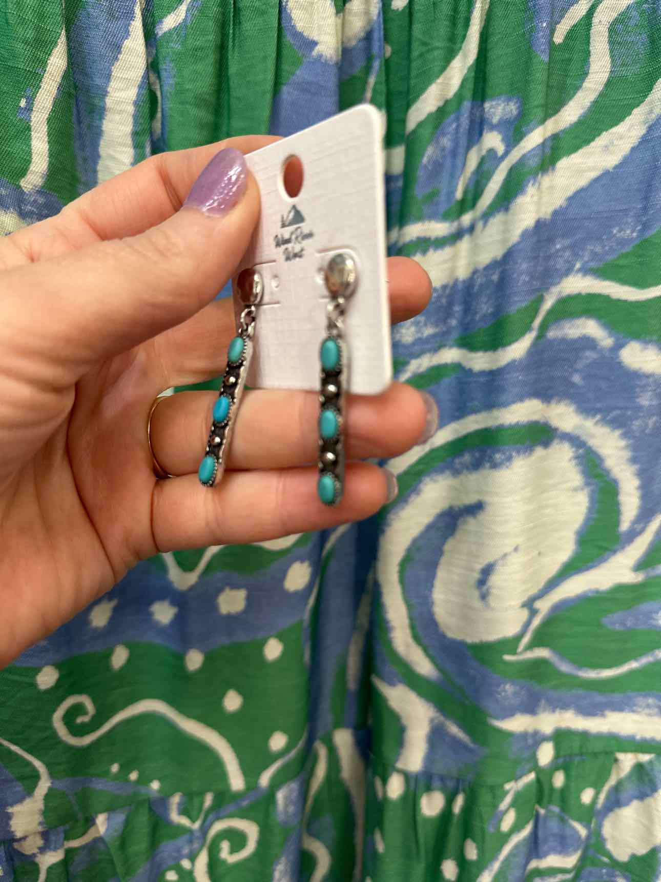 Western Rectangular with Studded Stones Drop Earring Silver-Tone