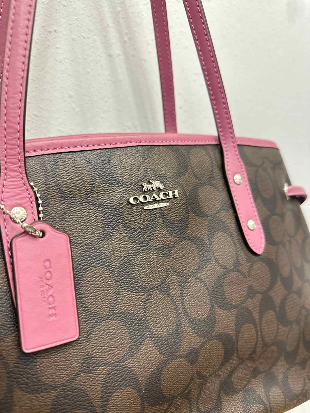 Coach Signature Drawstring Carryall Hobo Brown Blush Pink Shoulder Bag Handbags