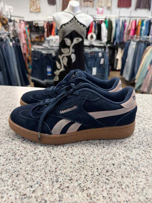 Reebok Size 8 Womans Forte Longer Suede Sneakers Pink-Toned Stripe Navy Sneakers
