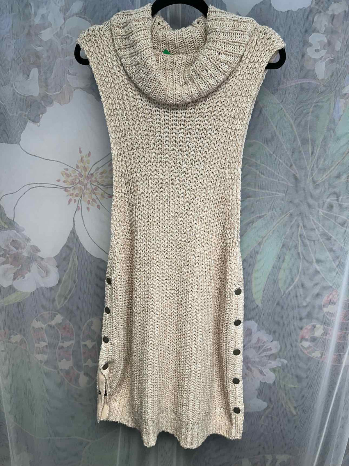 Free People Woven Chunky Cowl Sleeveless Button Snap Hem Heavy Medium Tan Dress