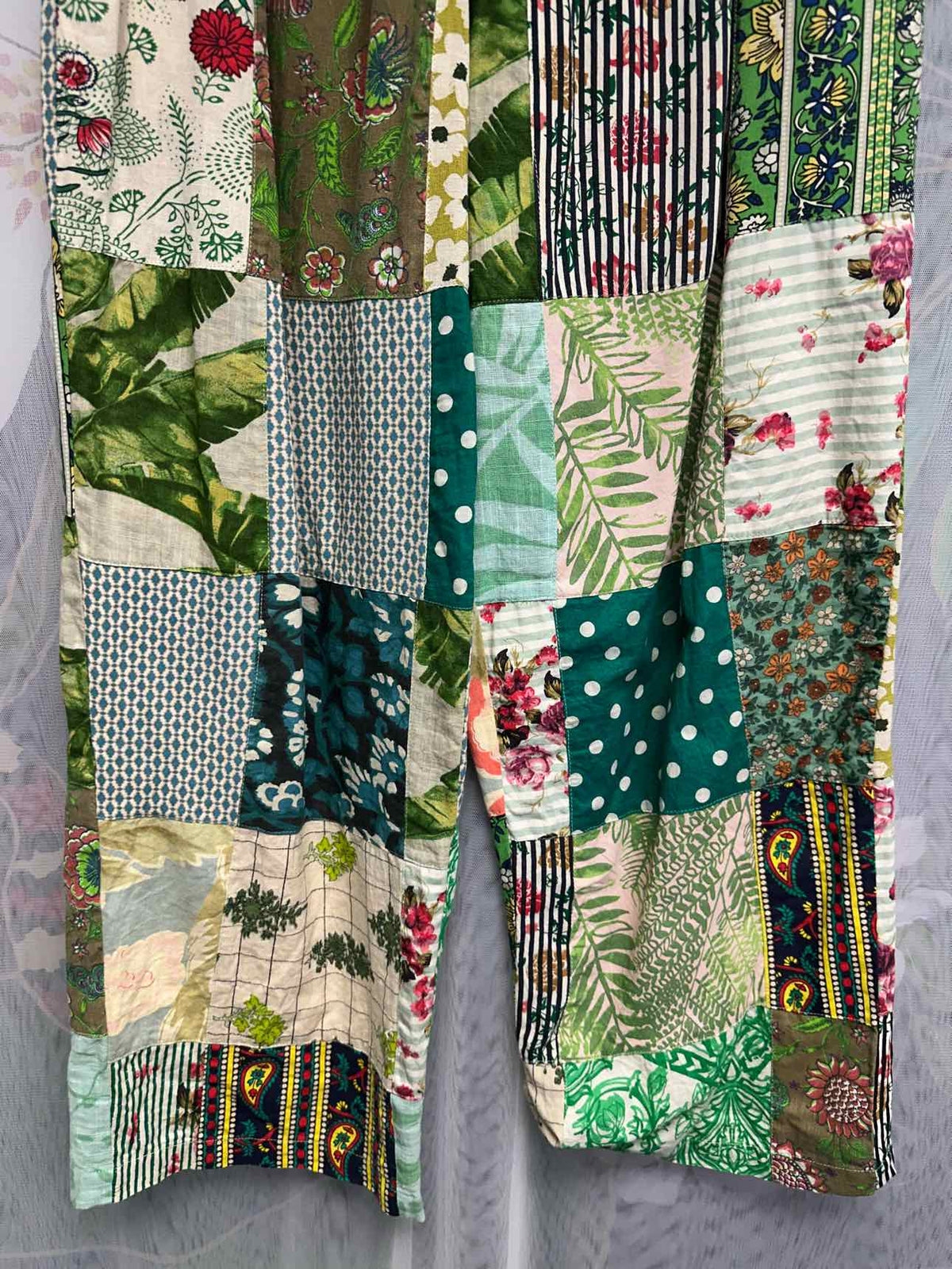 Jaded Gypsy Patchwork Drawstring Waist Loose Fit Wide Leg Size L/XL Green Pants