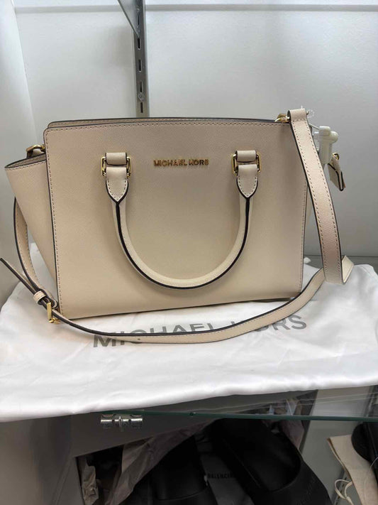 MICHAEL KORS NEW Selma Handle Long Strap Leather Satchel Cream Handbags NWOT