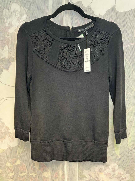 WHBM NWT NEW Stretch Floral Lace Yoke Bandage Medium Black Sweater Top