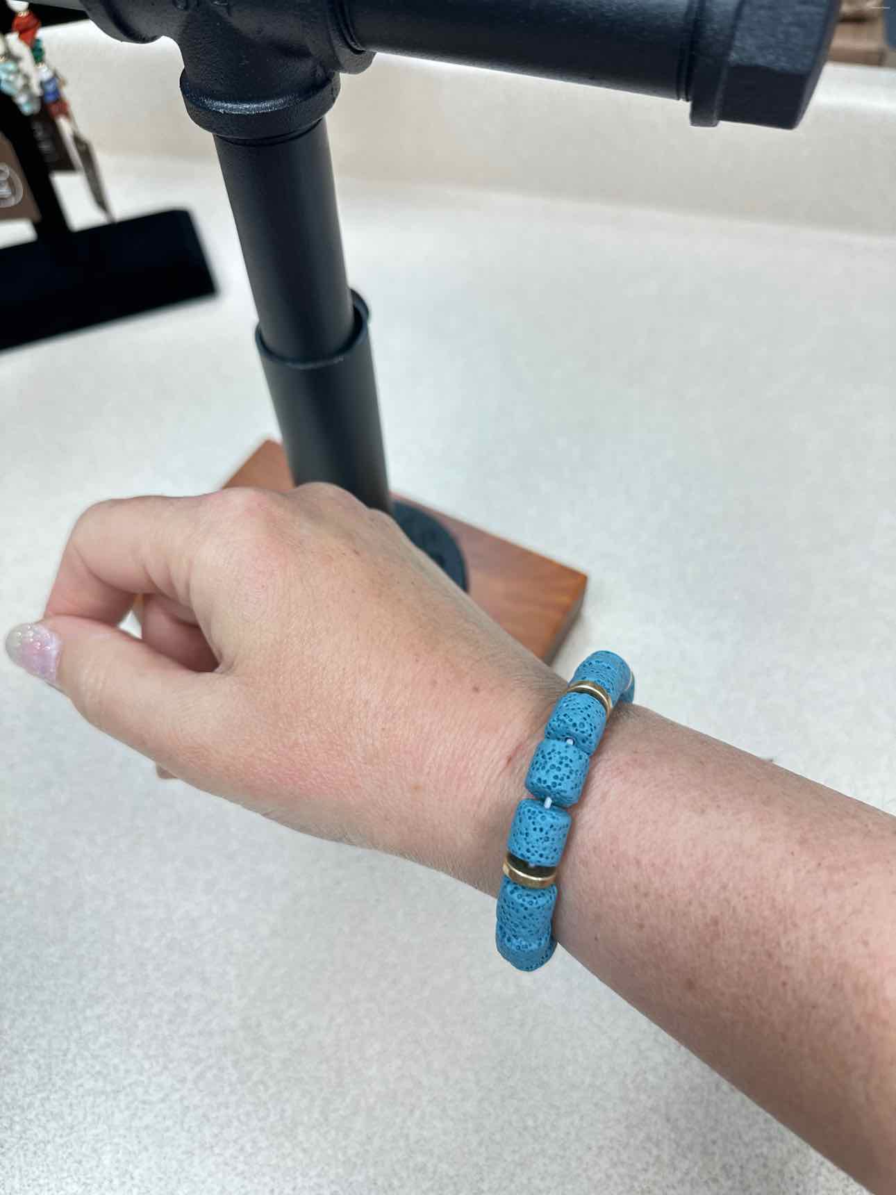 Volcanic Barrel Blue Bead Stretch Bracelet