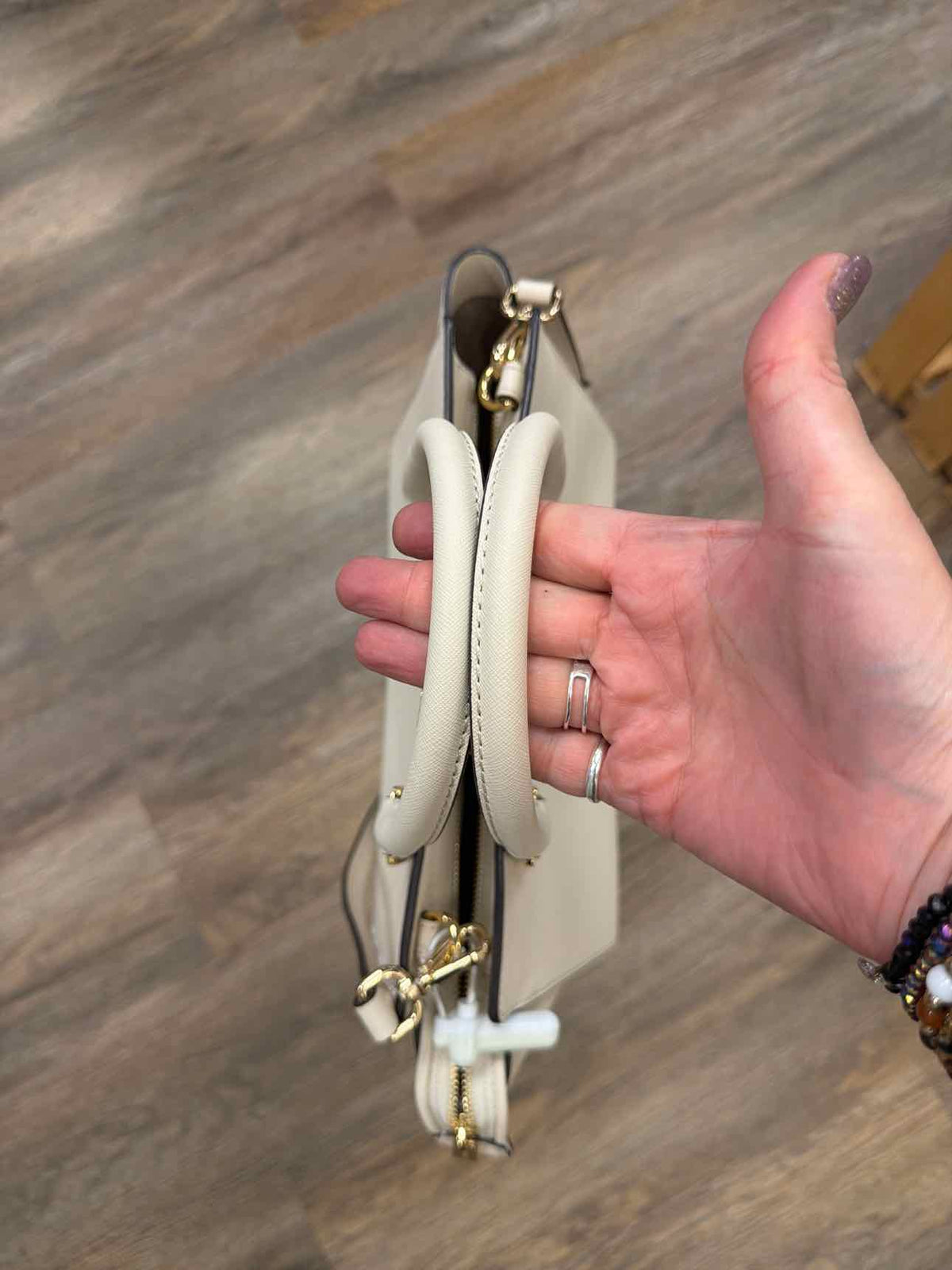 MICHAEL KORS NEW Selma Handle Long Strap Leather Satchel Cream Handbags NWOT