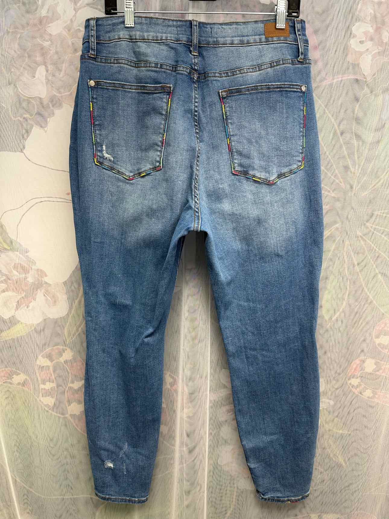 Judy Blue Distressed Skinny Fit Rainbow Stitch Detail Size 16W Denim Jeans