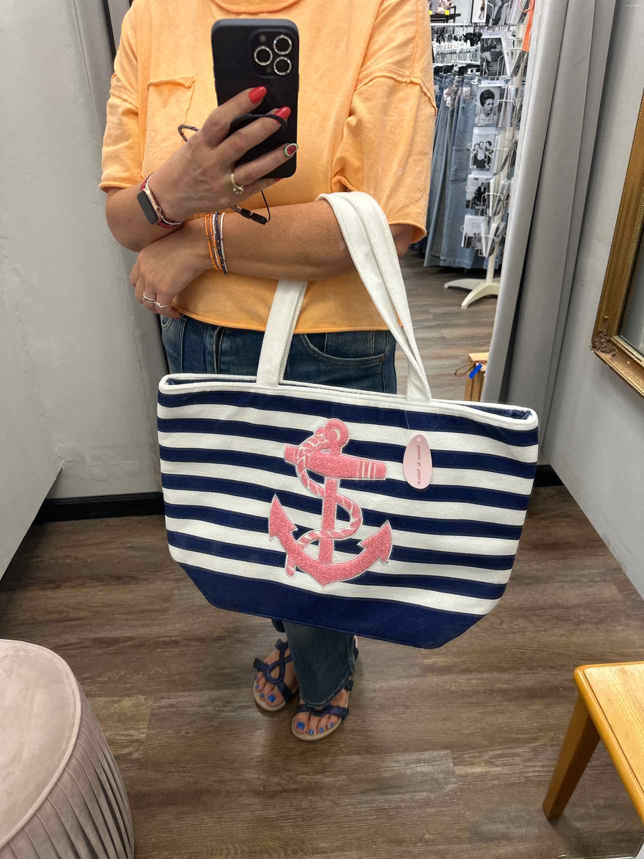 Anchor and Rope Terrycloth Striped Beach Pool Tote Bag